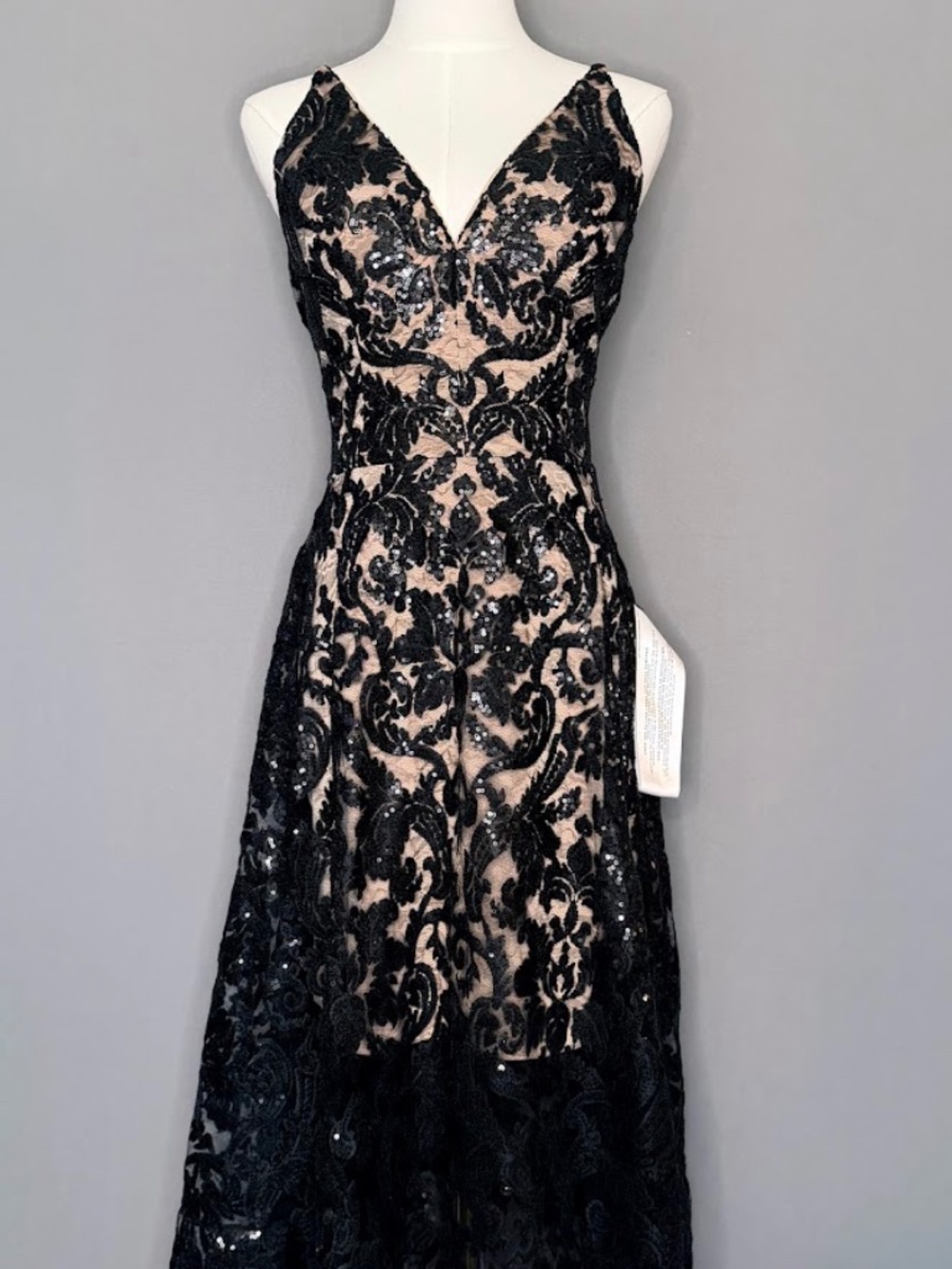 Dress the Population Black Sequin Lace Midi Dress Women’s M NWT Formal Cocktail